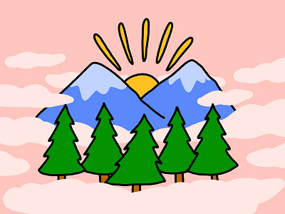 Inktober Day 22 drawing fog illustration landscape line drawing minimal mountains okanagan pacific north west photoshop sunshine trees