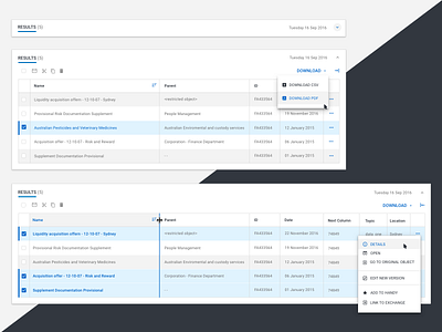 Results Table browser design desktop ui ux