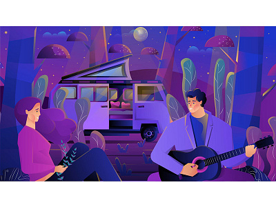 Overdose of cuteness boy bus cartoon characterdesign characters creative evening girl guitar love nature romantic