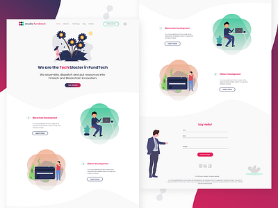 Studio fundtech landing page block chain illustration landing page ui