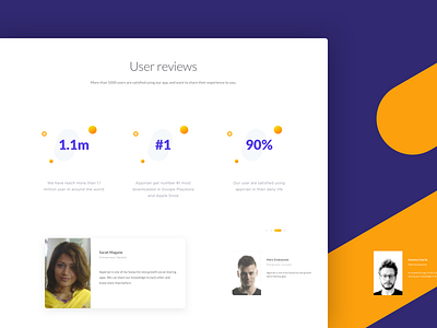 Appirian - User Reviews Section card dailyui feedback flat graph landing minimal numbers page poeple review stats testimonial user what