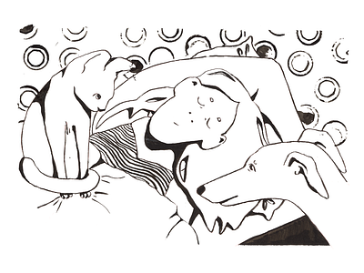 Wake up there cat dog illustration ink pen sphynx whippet