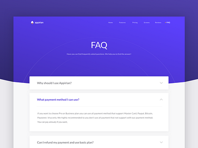 Apprian - FAQ answer app collapse expand faq landing message mobile page paragraph product question startup text user