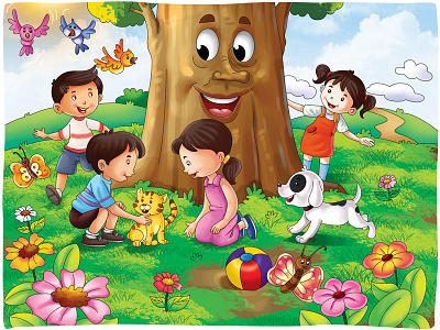 Children Playing illustration art storybook style artwork