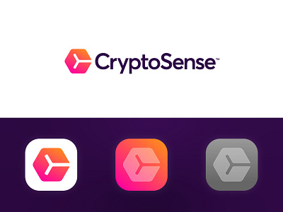 CryptoSense - Logo Design app application branding c channel crypto cryptocurrency cube currency gradient hexagon identity logo market monogram mood news sense stock vibe