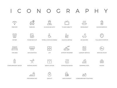 Iconography- Hotel Icons amenities facilities hotels icons illustration vector