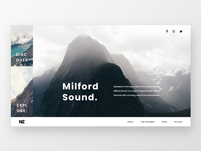 Milford Sound flat hero landing landing page landing screen minimalism photography ui ux webdesign website