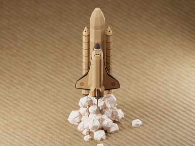 Cardboard Shuttle 3d blender design flight fly illustration isometric launch lowpoly model render rocket shuttle space space shuttle takeoff