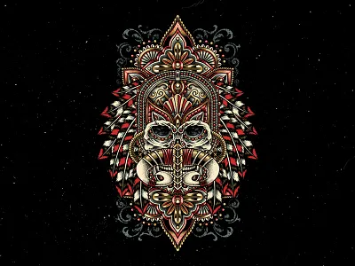 Calavera Chief artwork bodilpunk character culture dotwork drawing illustration merchandise mythology pointillism tattoo traditional