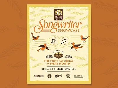 House of Songs - Songwriter Showcase birds music poster venue