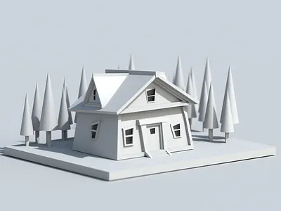 House in the woods c4d design house lowpoly pines window work in progress