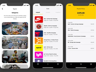 Snapr UI advertising app campaign content influencer interface ios marketing media native payment social ui