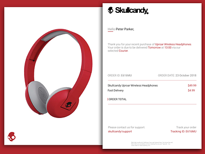 017 Email Receipt app box branding daily 100 daily 100 challenge dailyui design email email receipt headphones icon mockup one colour phone receipt red ui ux web