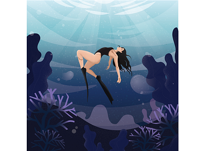 Underwater art beautiful blue body girl grain hawaii illustration ocean sun vector water