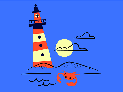 Crabby crab illustration light house