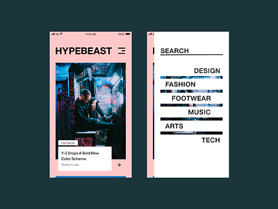 Hypebeast Redesign design editorial fashion ios menu search side nav