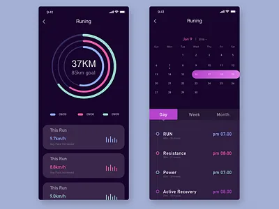 sport app calendar date design form design purple sketch sport ui