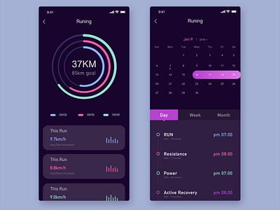 sport app calendar date design form design purple sketch sport ui