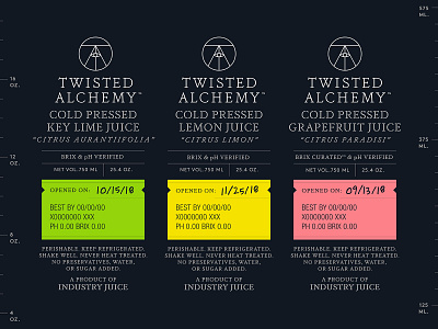 Twisted Alchemy Labels alcohol beverage bottle brand drink eye fruit grapefruit identity industry juice label lemon lime liquid logo mixer package packaging tag