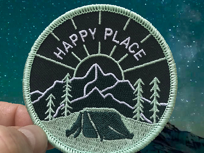 Happy Place patch adventure backpack camping design embroidered patch embroidery forest hiking iron on mountains nature outdoors patch patch design patches travel vintage wilderness