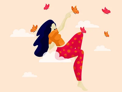 girl with butterfly butterflies digital flat vector girl illustration