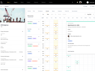 Resource schedule page app dashboard ui design erp profile page schedule ui user experience ux visual design web