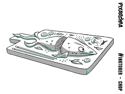 Inktober Daily Challenge Day 24 - Chop cartoon challenge character chop creative drawing fish illustration inktober inktober2018 photoshop sketch sketching