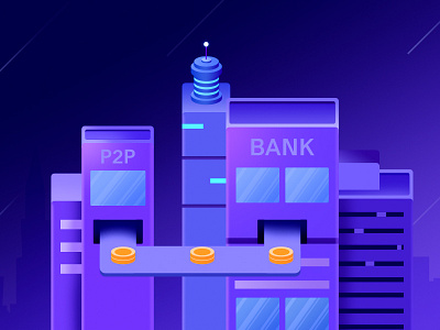 Building Illustration blue building city gradient illustration night purple