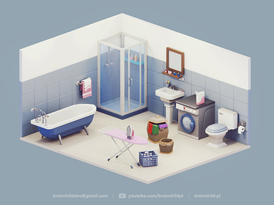 Low Poly Bathroom - 3d Room Assets | Low Poly Diorama 3d 3dart 3dartist bath bathroom blue design game game icon gif low poly low poly icon lowpoly lowpolyart room