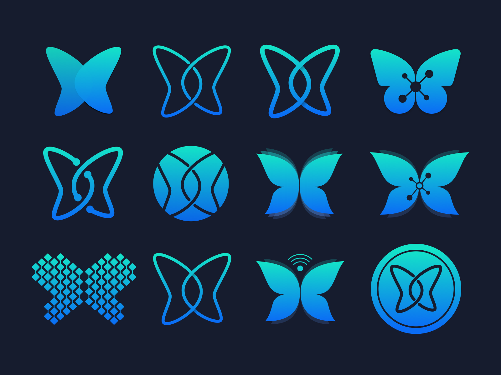 Buttrfly Concepts brand branding butterfly emblem gradient icon icons identity illustration logo logos mark sketch