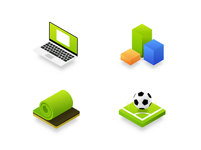 Icons for Football Federation (soccer) website chart field football grass green icons illustration isometric icons laptop lawn soccer ball