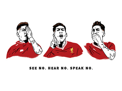 Three Wise Bobbys face firmino football hand drawn hear illustration lfc line drawing liverpool liverpool fc player proverb red see soccer speak t shirt design