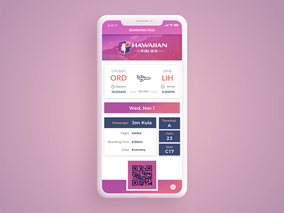 Daily UI Challenge #24 Boarding Pass 024 airplane appdesign boarding pass dailyui hawaiian airlines travel uidesign ux ui