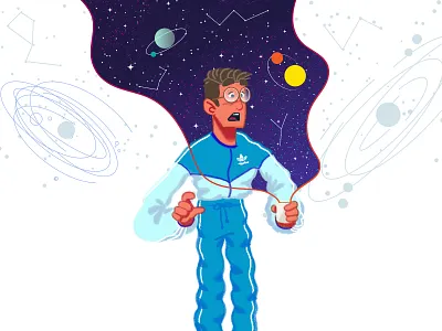 When that first sip of coffee hits your soul ☕ character design coffee design earth expression flat galaxy glasses graphic graphics guy illustration ilustracion modern planets science sport universe vector