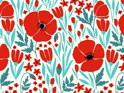 Poppies flowers bloom blossom bud floral flower leaf leaves pattern poppy seamless spring summer vector