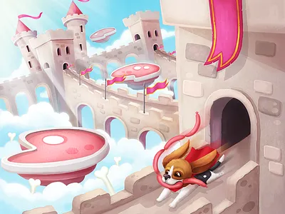 sausage thief art beagle castles charactr dog illustration meat sausage sky