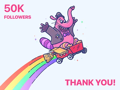 50K Followers 50k adobe art bing bong cart celebrate character design dribbble followers icon illustration illustrator inside out outlane outline rainbow vector web