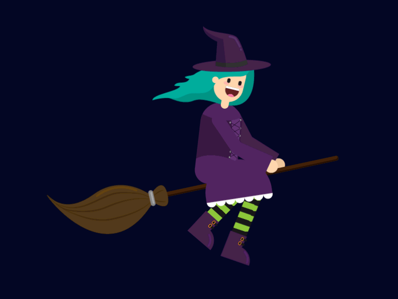 Fly Away after effects animation blue broom broomstick cute flat design fly gif halloween horror witch