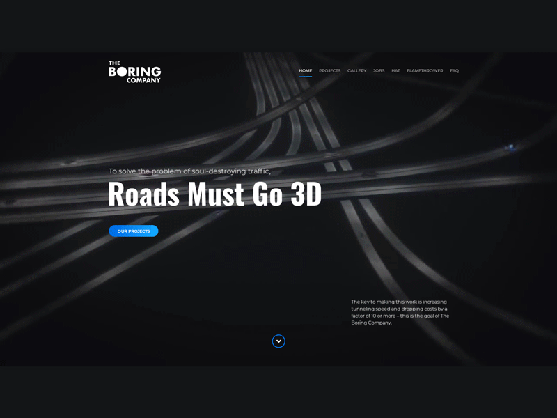 Elon Musk's Boring Company's Website Animation anim concept gif ui
