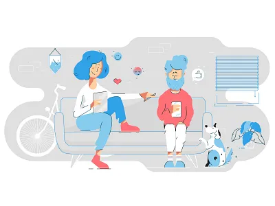 Couple on sofa boy character couple flat girl illustration