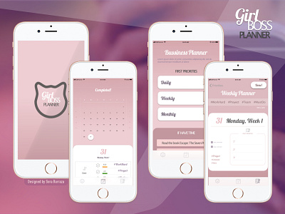 App Girls Boss calendar design ios pink planners remember tag task list ui