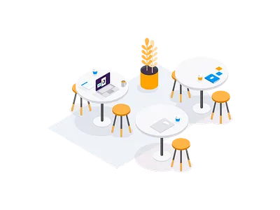 The Openspace app illustration isometric minimalistic office open space technology vector work space