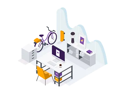 The Workspace environment flat illustration isometric minimalistic office space technology vector working workspace