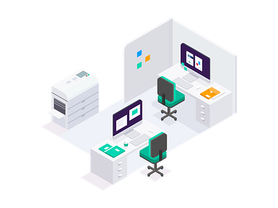 The Office app environment flat illustration isometric office technology vector working workspace