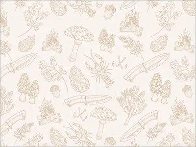Nature Pattern acorn business card chef design drawing fire fishing hook hand drawn herbs illustration knife lobster mushroom mushrooms nature oyster wildlife