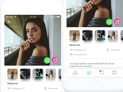Studyhall - Find people nearby to learn with app bio chat connect date friend learn match mobile profile profile image request school sort ui