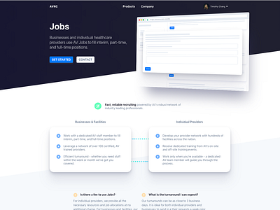 Product landing page for AVRC animation product development ui web design