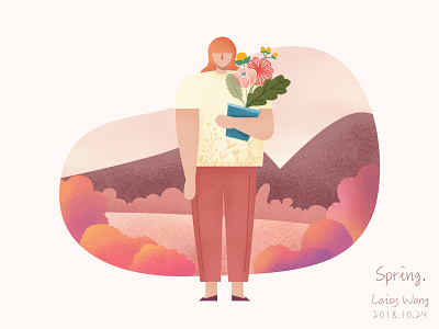 Spring flat flower girl illustration landing page season spring ui