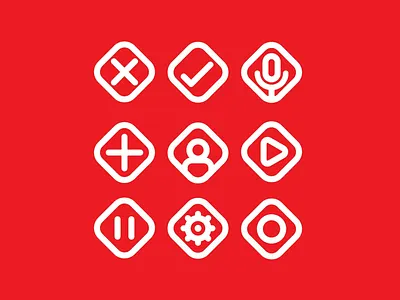 Minimal Icon Set - Red Variant Version 2 buttons design diamonds graphic icon iconography mic minimalism pause profile record rounded select simple