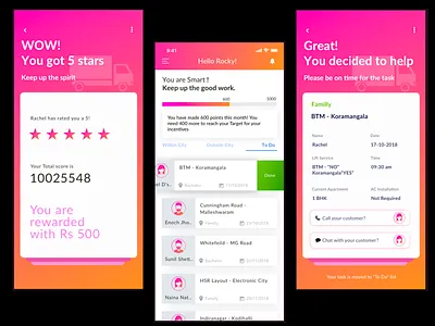 Move In mobile app orange pink ui ux design